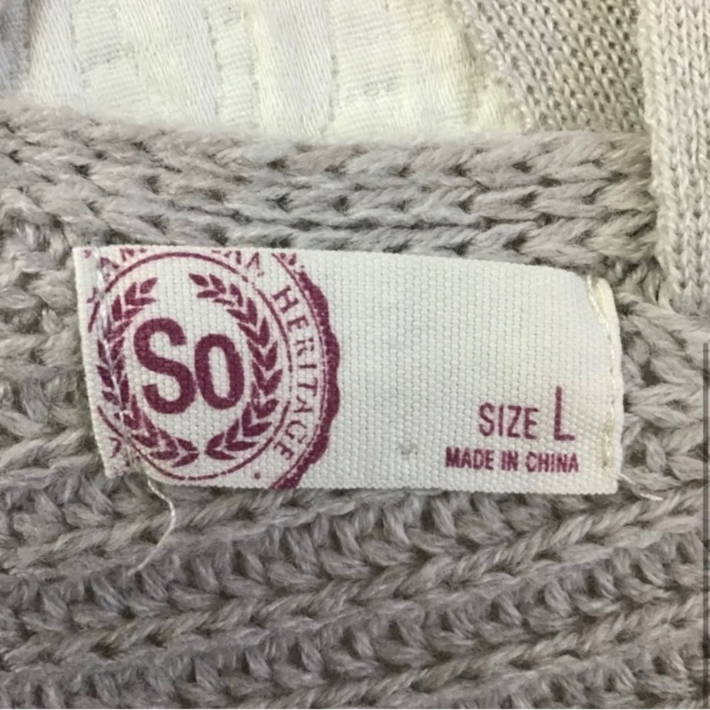 SO Braided Back Sweater V Neck Beige Knit Long Sleeves Size L - Picture 4 of 6